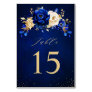 Royal Blue Yellow Gold Metallic Floral Wedding Table Number