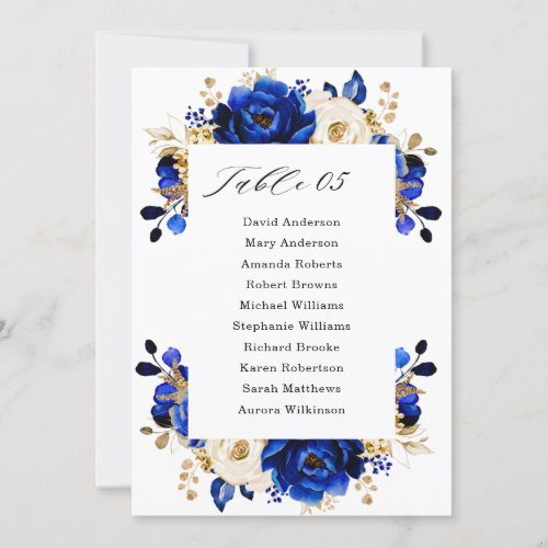 Royal Blue Yellow Gold Metallic Seating Chart Card