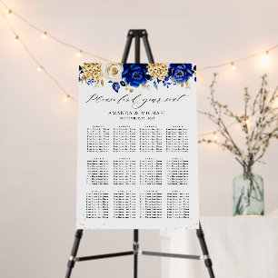 Royal Blue Yellow Gold Metallic Seating chart Foam Board