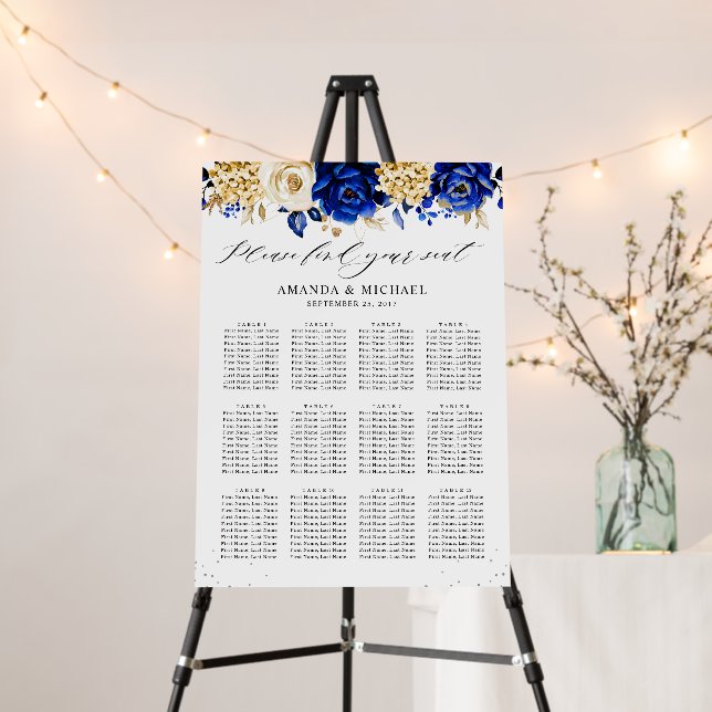 Royal Blue Yellow Gold Metallic Seating chart Foam Board (In Situ (Stand))
