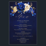 Royal Blue Yellow Gold Metallic Wedding Menu<br><div class="desc">Elegant royal blue gold theme wedding menu featuring elegant bouquet of royal blue,  Navy,  gold,  yellow  color rose flowers buds and eucalyptus leaves. Please contact me for any help in customization or if you need any other product with this design.</div>