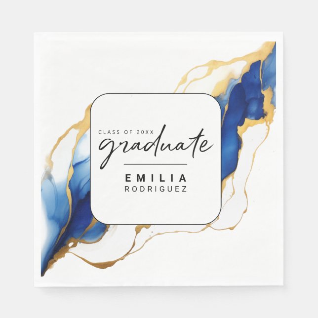 Royal Blue Yellow Gold Modern Graduation  Napkins (Front)
