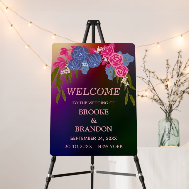 Royal Blue Yellow Gold Wedding Welcome   Foam Board (In Situ (Stand))