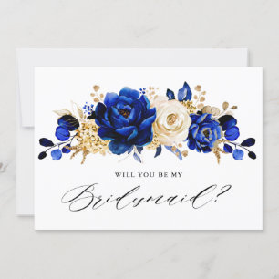 Royal Blue Yellow Gold Will you be my Bridesmaid Invitation