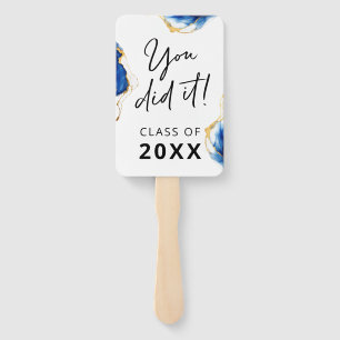 Royal Blue Yellow Gold "You did it" Graduation Hand Fan