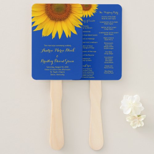 Royal Blue Yellow Sunflower Wedding Program Fan