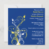 Royal Blue, Yellow, White Floral Bridal Shower Invitation (Back)