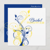 Royal Blue, Yellow, White Floral Bridal Shower Invitation (Front/Back)