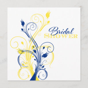 Royal Blue, Yellow, White Floral Bridal Shower Invitation