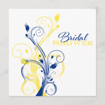 Royal Blue  Yellow  White Floral Bridal Shower Invitation by NiteOwlStudio at Zazzle