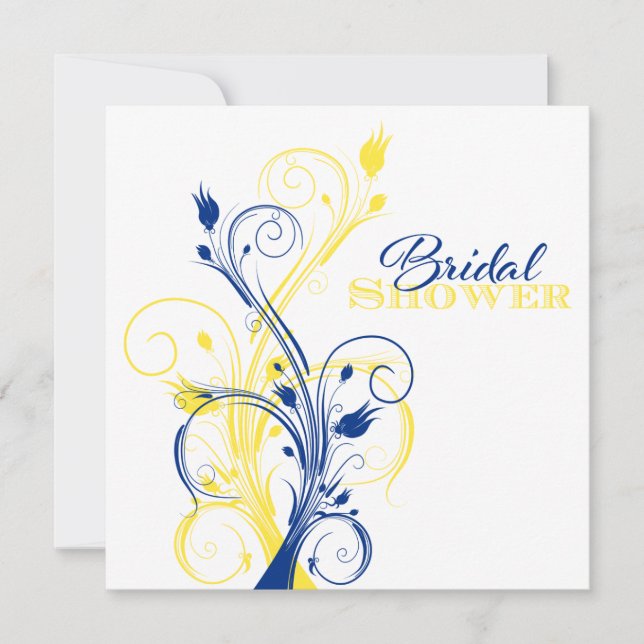 Royal Blue, Yellow, White Floral Bridal Shower Invitation (Front)