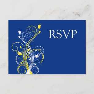 Royal Blue, Yellow, White Floral Wedding RSVP Invitation