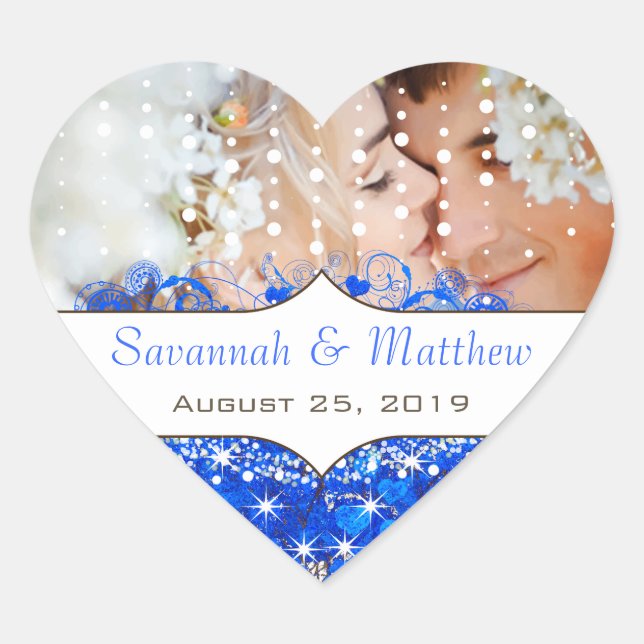 Royal Blue Your Photo Romantic Heart Leaf Heart Sticker (Front)