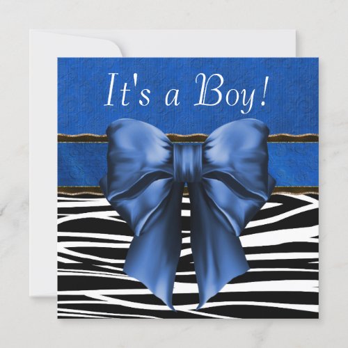 Royal Blue Zebra Baby Boy Shower Invitations