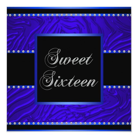 Royal Blue Zebra Blue Sweet 16 Birthday Party Card