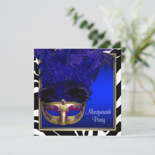 Royal Blue Zebra Masquerade Party Invitations Zazzle