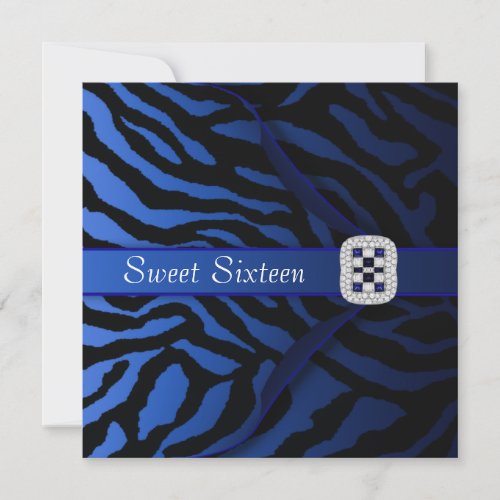 Royal Blue Zebra Sweet Sixteen Party Invitation