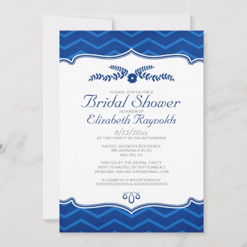 Royal Blue Zigzag Bridal Shower Invitations