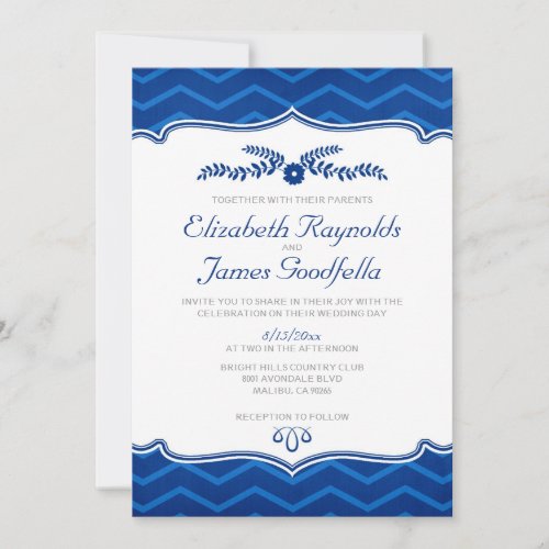 Royal Blue Zigzag Wedding Invitations