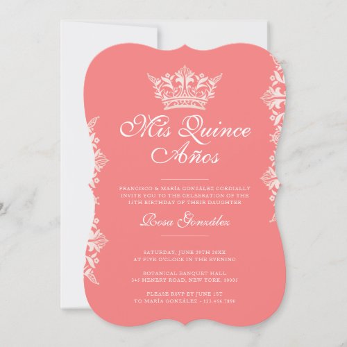 Royal Blush Leaf Crown Elegant Pink Quinceaera Invitation