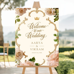 Royal Blush Pink Roses Indian Wedding Welcome Sign