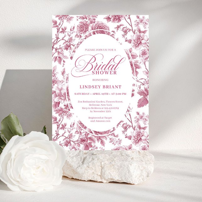 Royal Blush Toile Roses Pattern Bridal Shower  Invitation (Royal Blush Toile Roses Pattern Bridal Shower Invitation

)