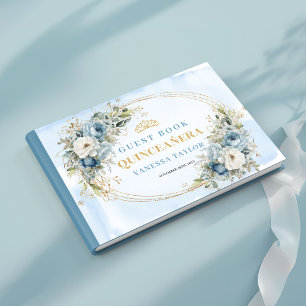 Royal Boho Mis Quince Guest Book Pale Blue Gold