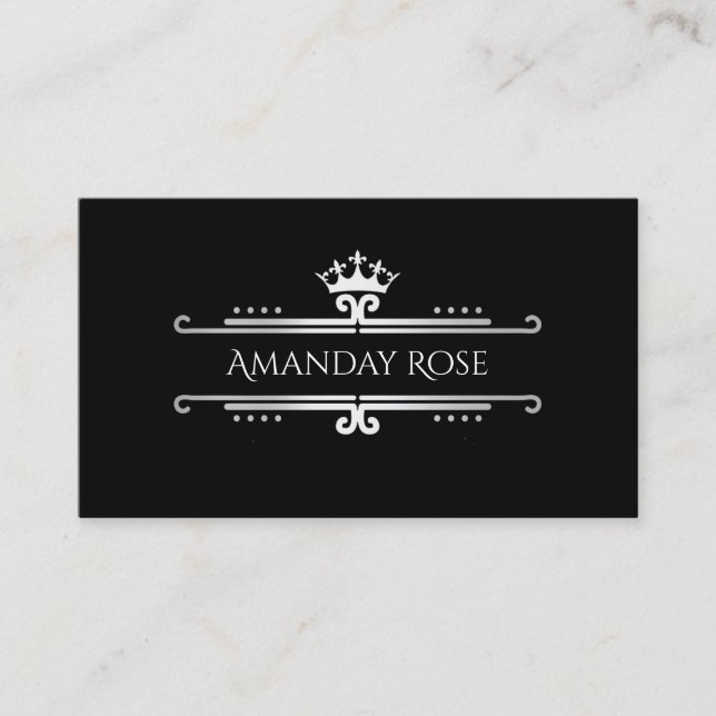 Royal Brand Name Rose Silver Black Frame Business Card (Front)