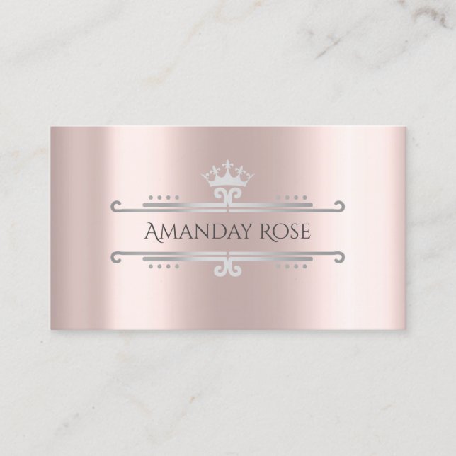 Royal Brand Name Rose Silver Gray Frame Business Card (Front)