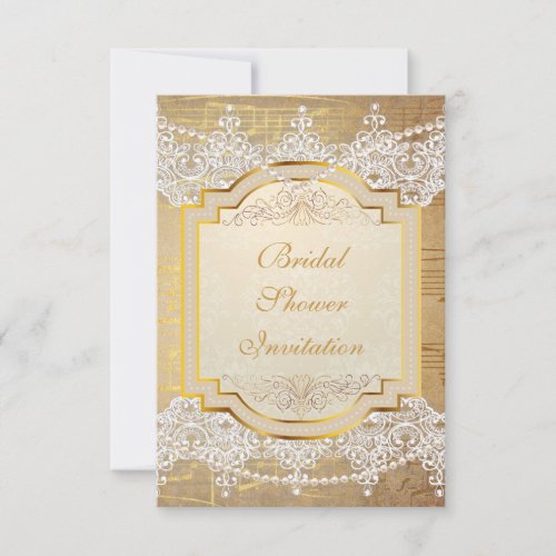 Royal Bridal Shower Golden Pink White Lace Invitation