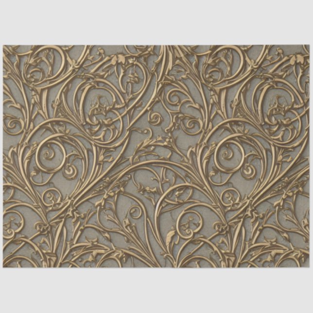 Royal Bronze Floral Ornate Damask Tissue Paper (Front)