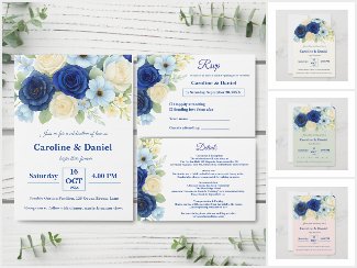 Royal Bue Wedding Watercolor Ivory Anemone Flowers
