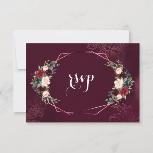 Royal Burgundy Blush Floral Geometric RSVP Card