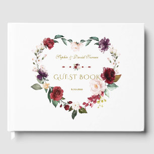 Royal Burgundy Blush Flowers Navy Blue Wedding Guest Book