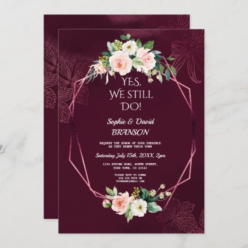 Royal Burgundy Blush Flowers Vow Renewal Invitation