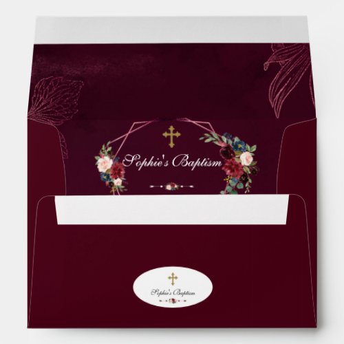 Royal Burgundy Floral Geometric Baptism Envelope