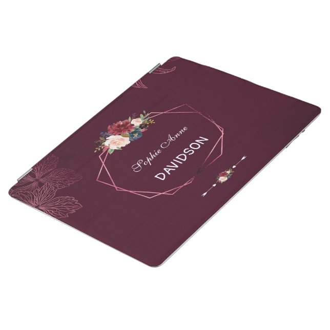 Royal Burgundy Floral Geometric iPad Smart Cover (Side)