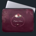 Royal Burgundy Floral Geometric Laptop Sleeve<br><div class="desc">Elegant,  Unique design featuring a watercolour floral bouquets,  a geometric rose textured shape,  all on a bold burgundy background with outlined leaves. Use Customise tool to add your info. For matching items,  please,  visit my Burgundy Leaves Geometric Collection.</div>