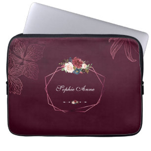 Royal Burgundy Floral Geometric Laptop Sleeve