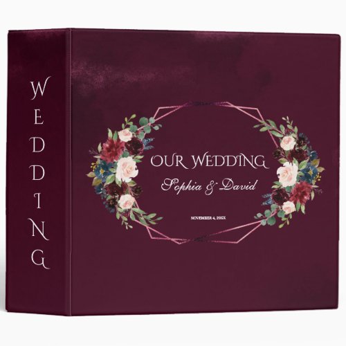 Royal Burgundy Floral Geometric Wedding Album 3 Ring Binder