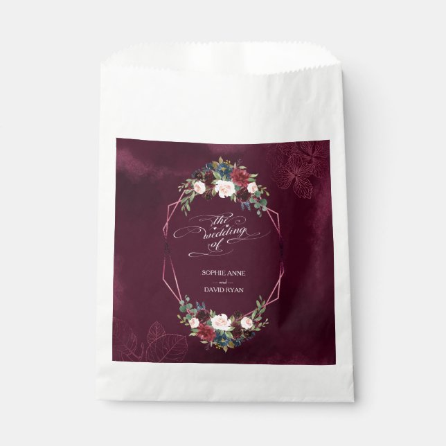 Royal Burgundy Floral Geometric Wedding Favor Bag (Front)
