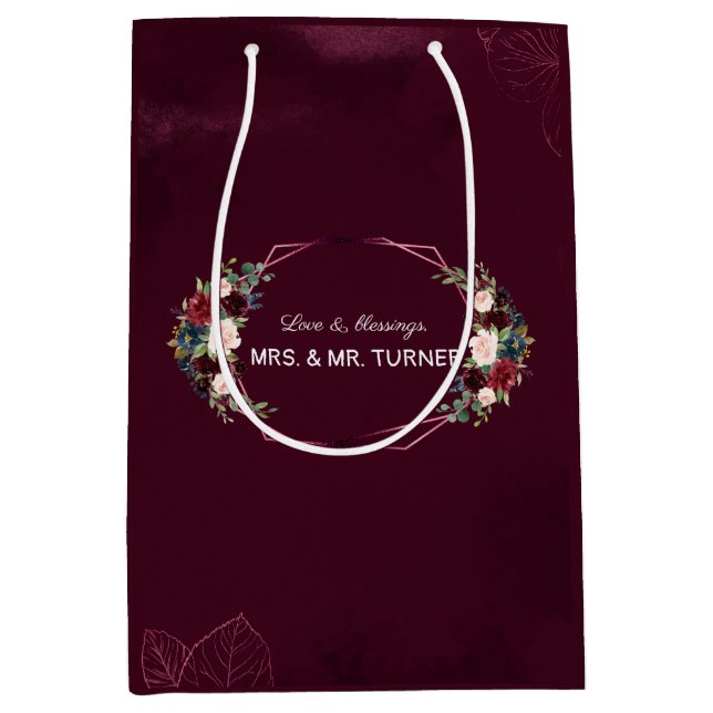 Royal Burgundy Floral Geometric Wedding Medium Gift Bag (Front)