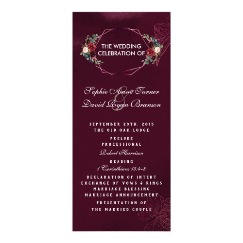 Royal Burgundy Floral Geometric Wedding Program