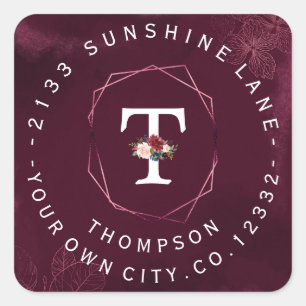 Royal Burgundy Floral Monogram Circular Label
