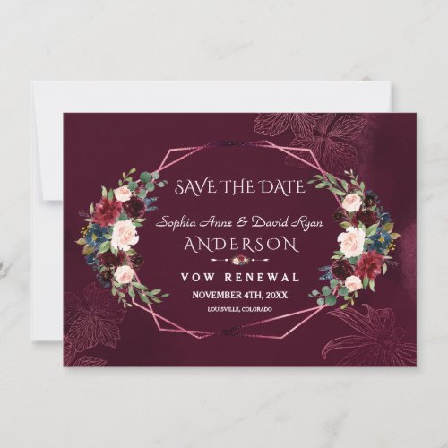 Royal Burgundy Floral Renew The Vows Save The Date