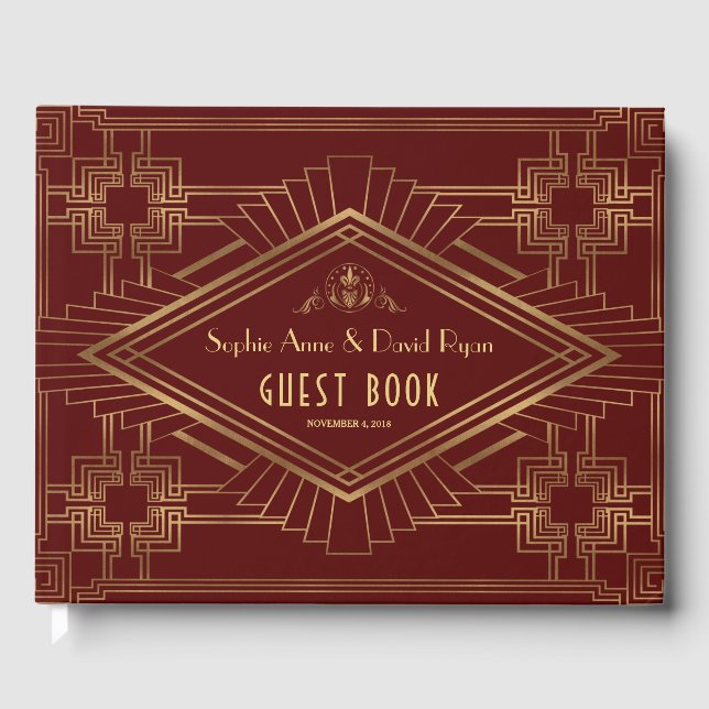Royal Burgundy Gold Great Wedding Guest Book (Front)