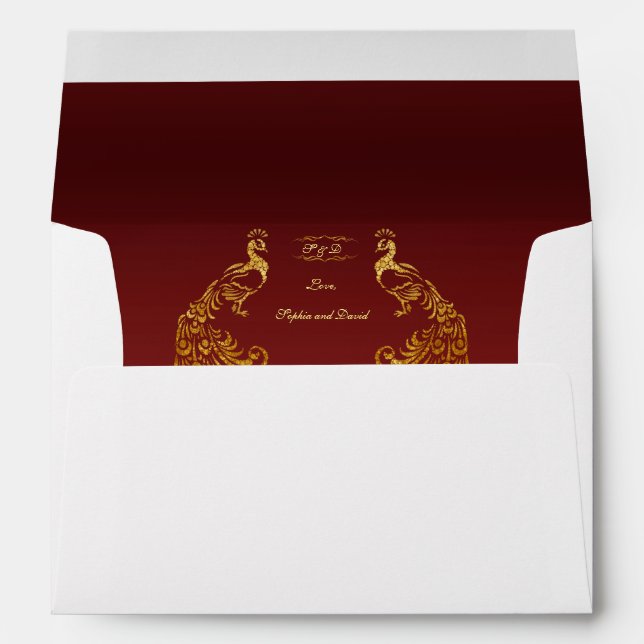Royal Burgundy Gold Peacock Wedding Envelope (Back (Bottom))