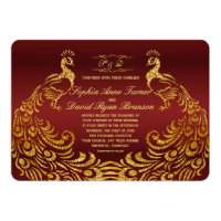 Royal Burgundy Gold Peacock Wedding Invitation