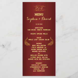 Royal Burgundy Gold Peacock Wedding Menu Custom