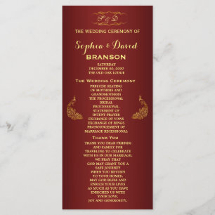 Royal Burgundy Gold Peacock Wedding Program Custom